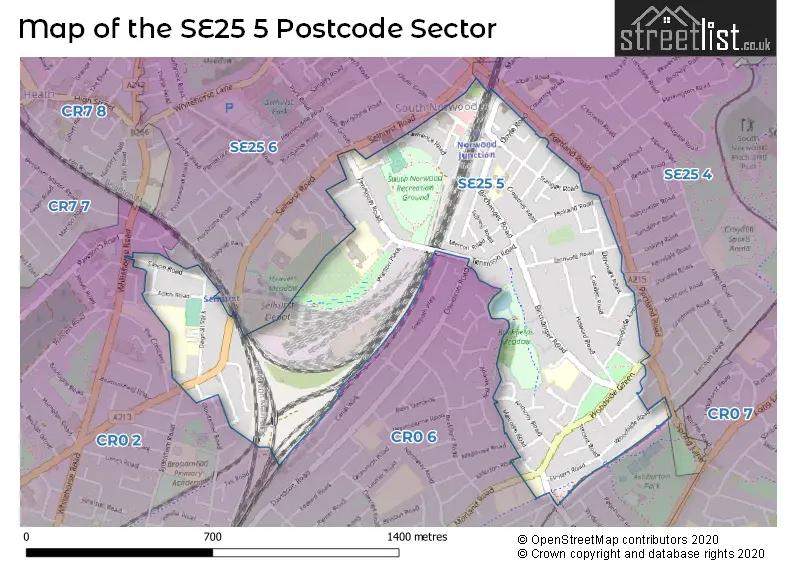 Map of the SE25 5 and surrounding postcode sector
