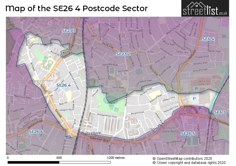 Map of the SE26 4 and surrounding postcode sector