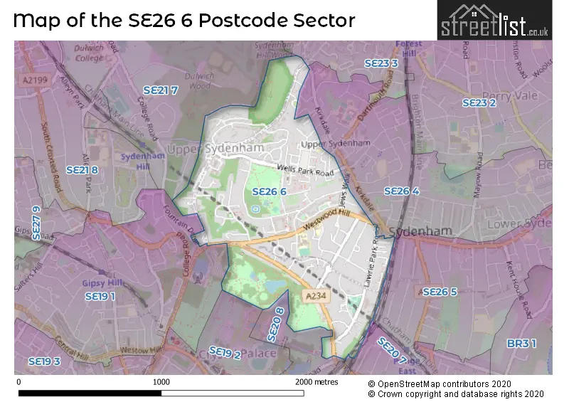Map of the SE26 6 and surrounding postcode sector