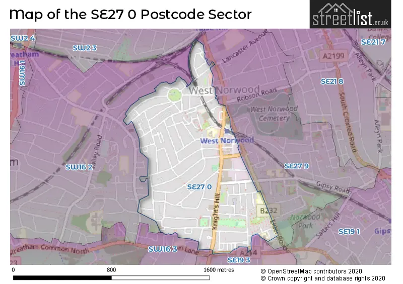 Map of the SE27 0 and surrounding postcode sector