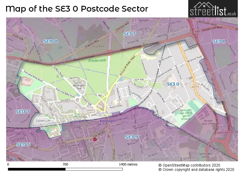 Map of the SE3 0 and surrounding postcode sector