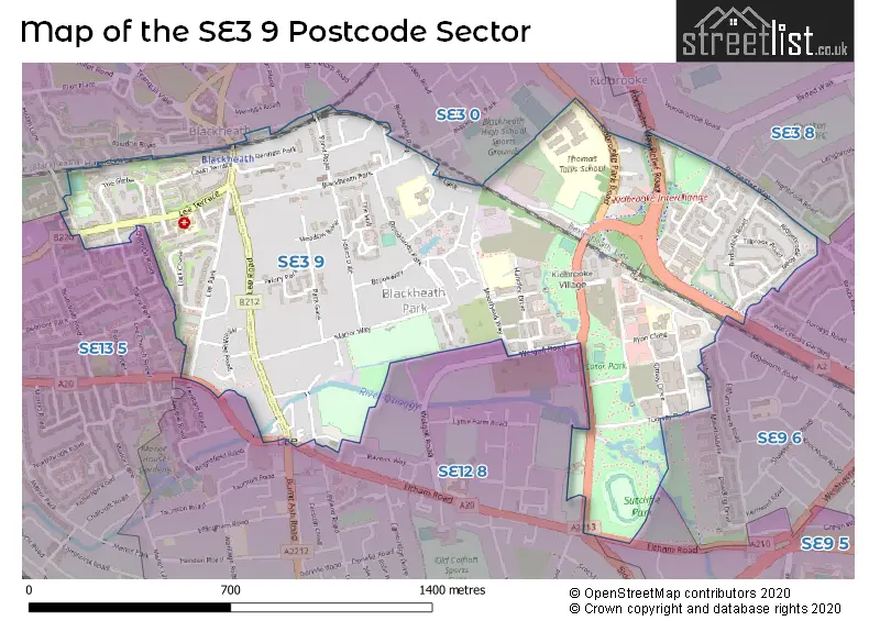 Map of the SE3 9 and surrounding postcode sector