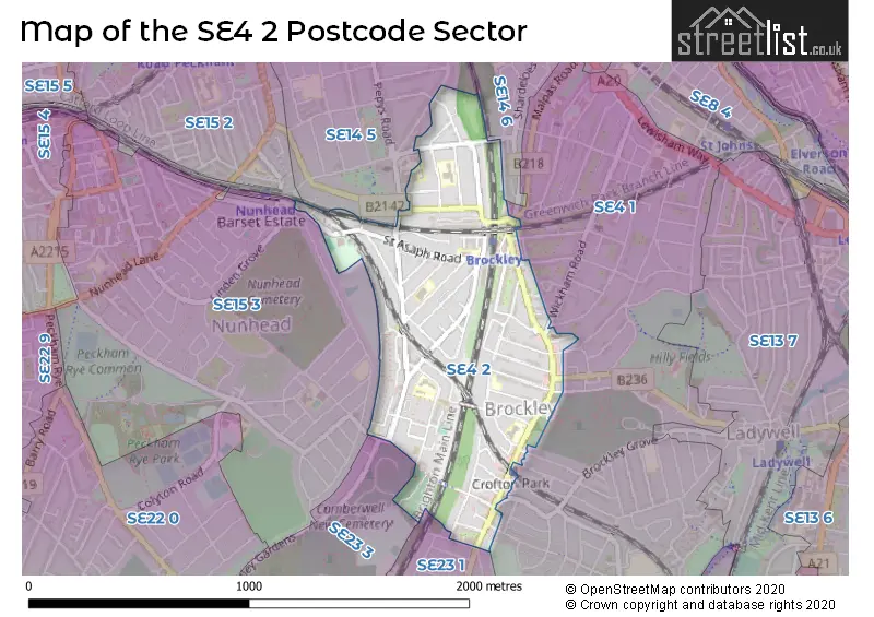 Map of the SE4 2 and surrounding postcode sector