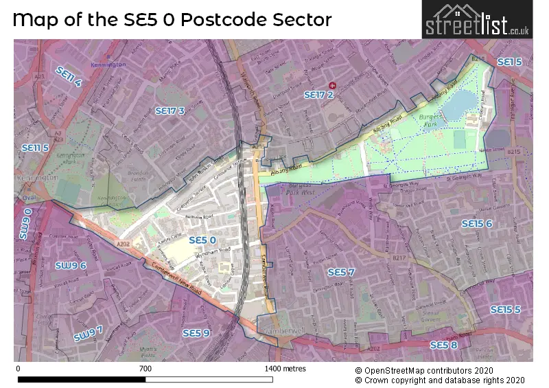 Map of the SE5 0 and surrounding postcode sector