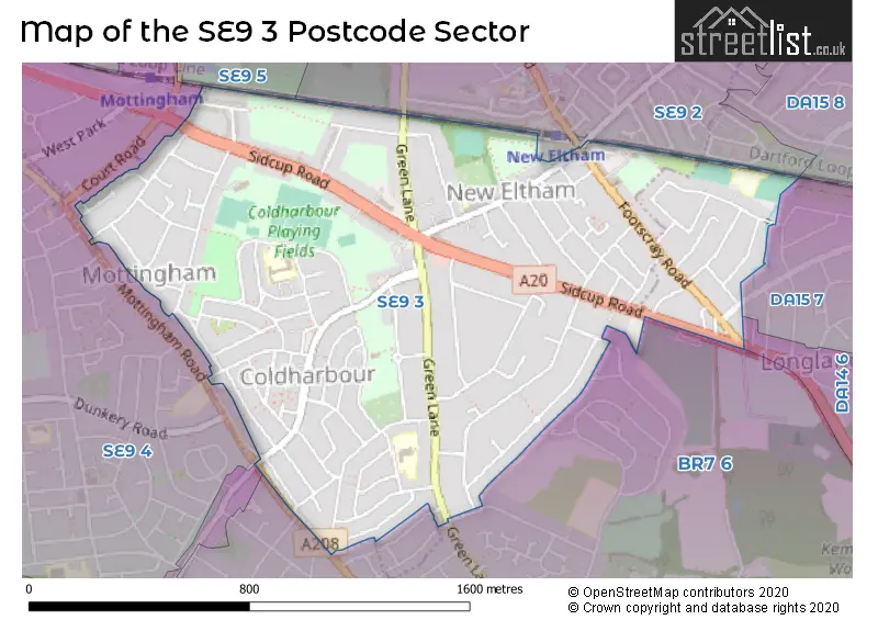 Map of the SE9 3 and surrounding postcode sector
