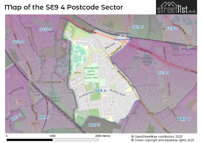 Map of the SE9 4 and surrounding postcode sector