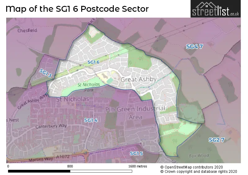 Map of the SG1 6 and surrounding postcode sector