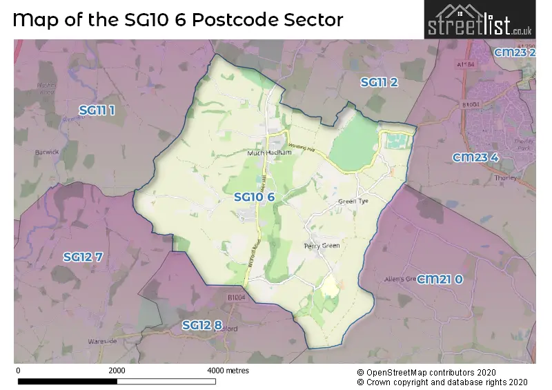 Map of the SG10 6 and surrounding postcode sector