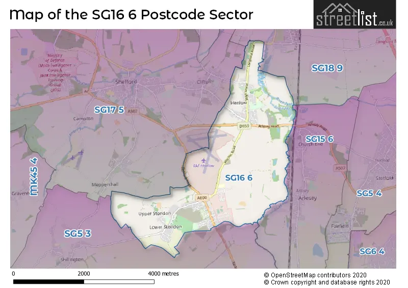 Map of the SG16 6 and surrounding postcode sector