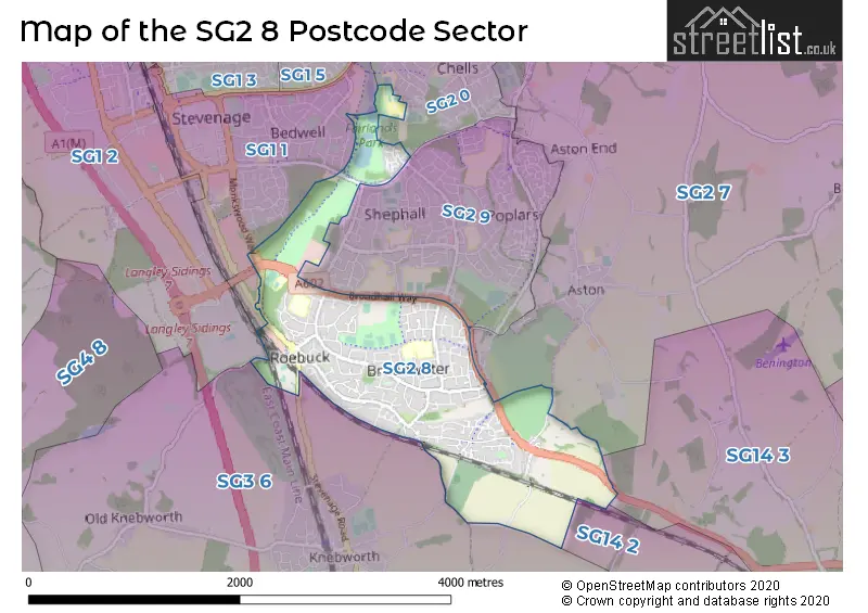 Map of the SG2 8 and surrounding postcode sector