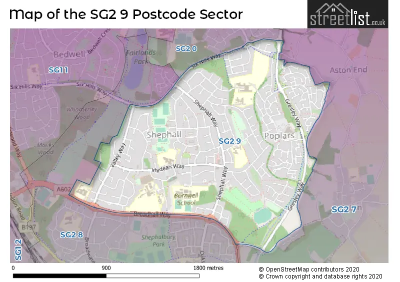 Map of the SG2 9 and surrounding postcode sector