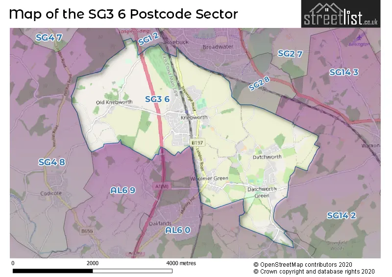 Map of the SG3 6 and surrounding postcode sector