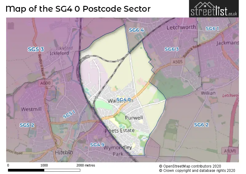 Map of the SG4 0 and surrounding postcode sector