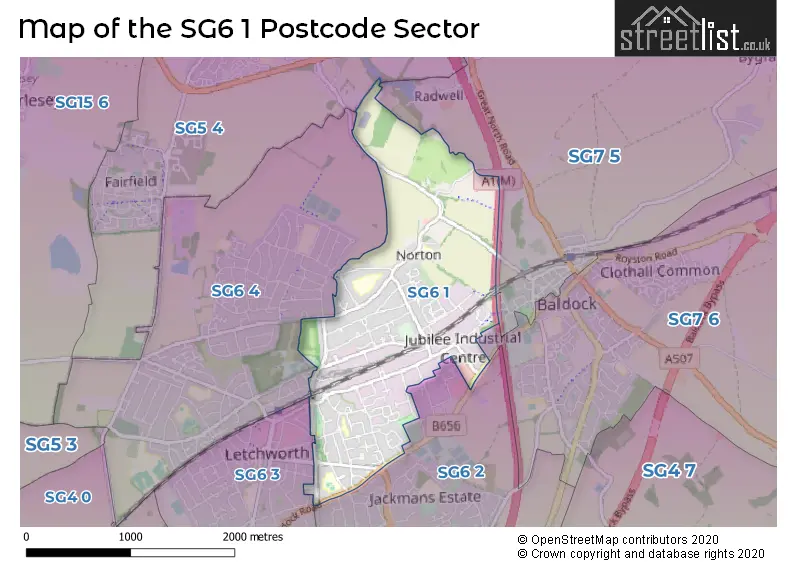 Map of the SG6 1 and surrounding postcode sector
