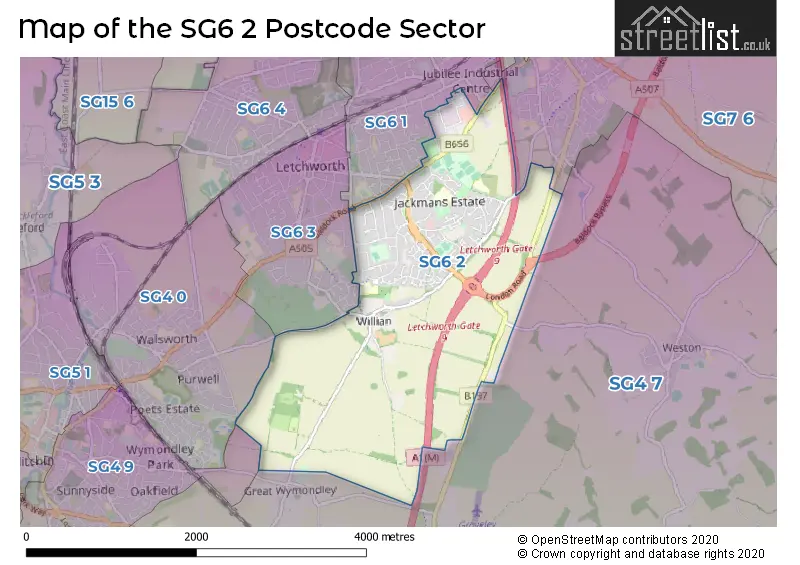 Map of the SG6 2 and surrounding postcode sector