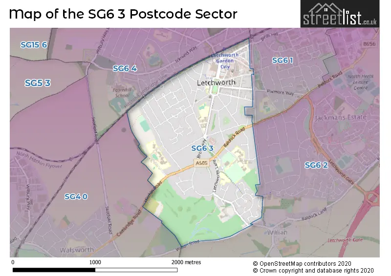 Map of the SG6 3 and surrounding postcode sector