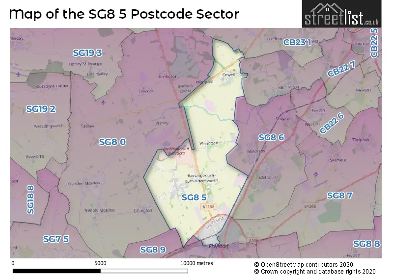 Map of the SG8 5 and surrounding postcode sector