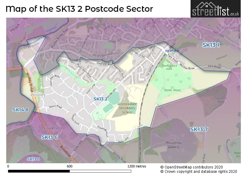Map of the SK13 2 and surrounding postcode sector