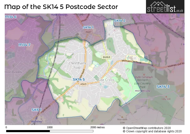 Map of the SK14 5 and surrounding postcode sector