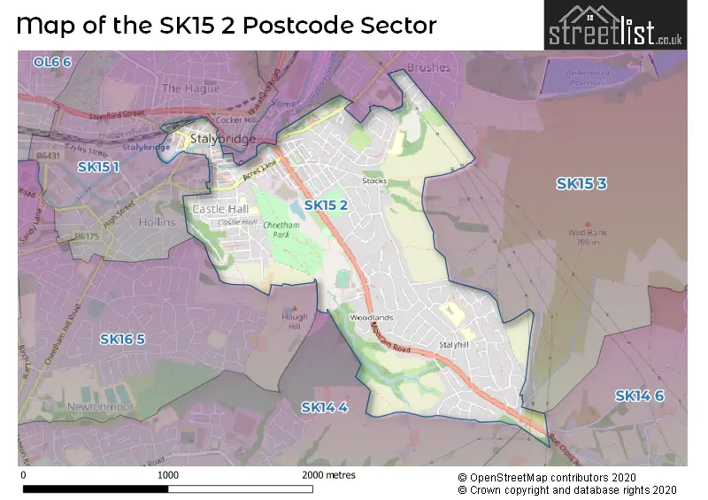 Map of the SK15 2 and surrounding postcode sector