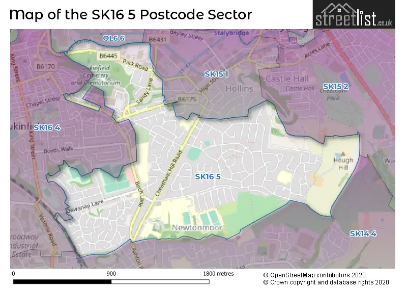 Map of the SK16 5 and surrounding postcode sector