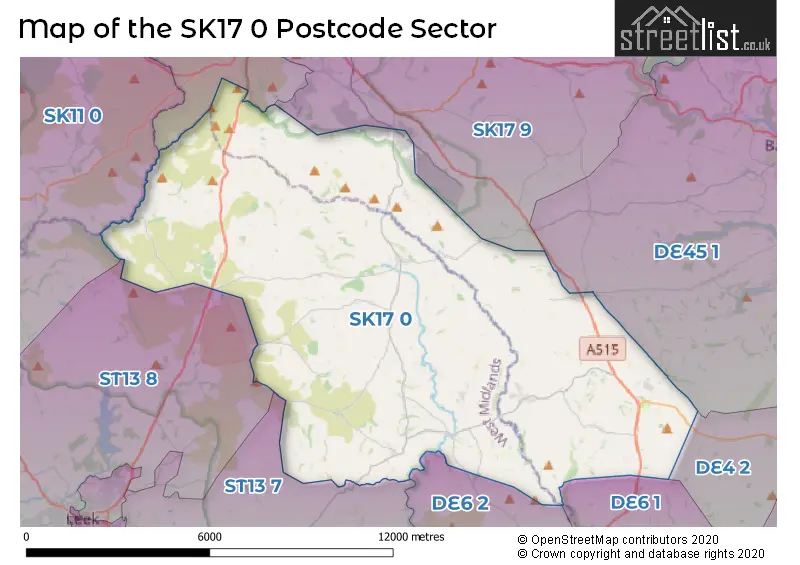 Map of the SK17 0 and surrounding postcode sector