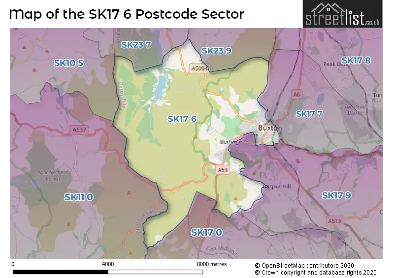 Map of the SK17 6 and surrounding postcode sector