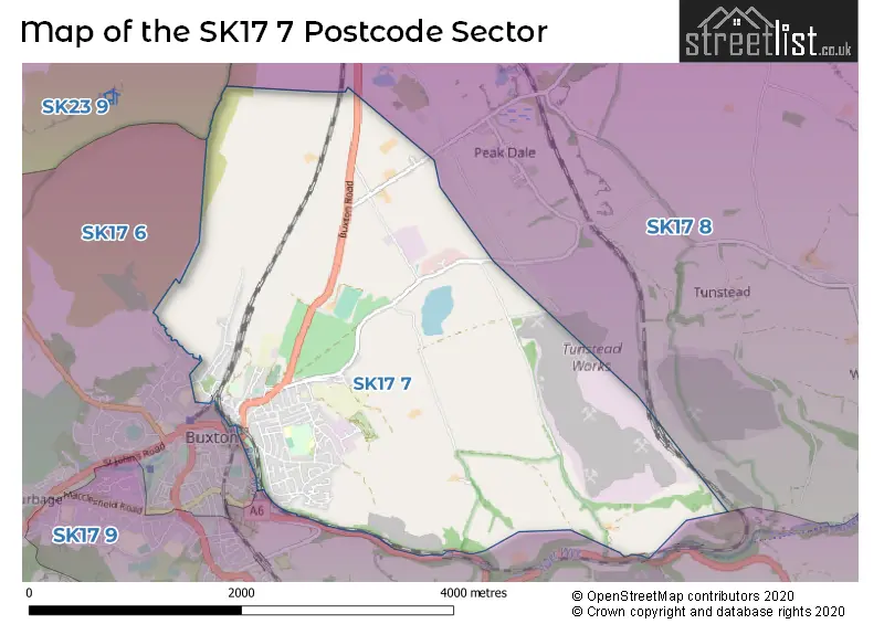 Map of the SK17 7 and surrounding postcode sector