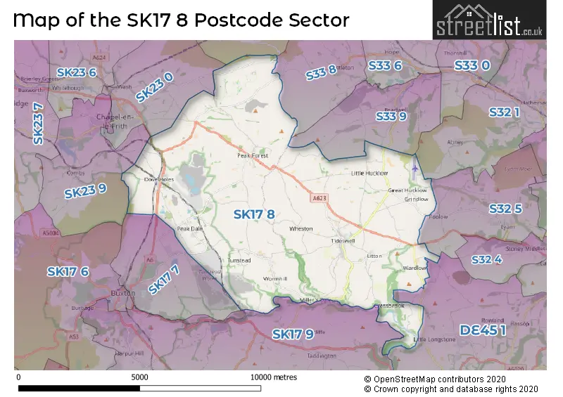 Map of the SK17 8 and surrounding postcode sector