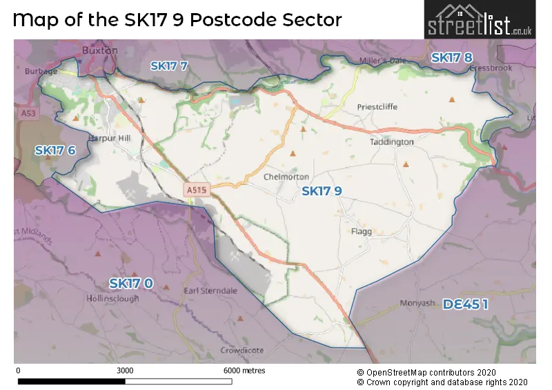 Map of the SK17 9 and surrounding postcode sector