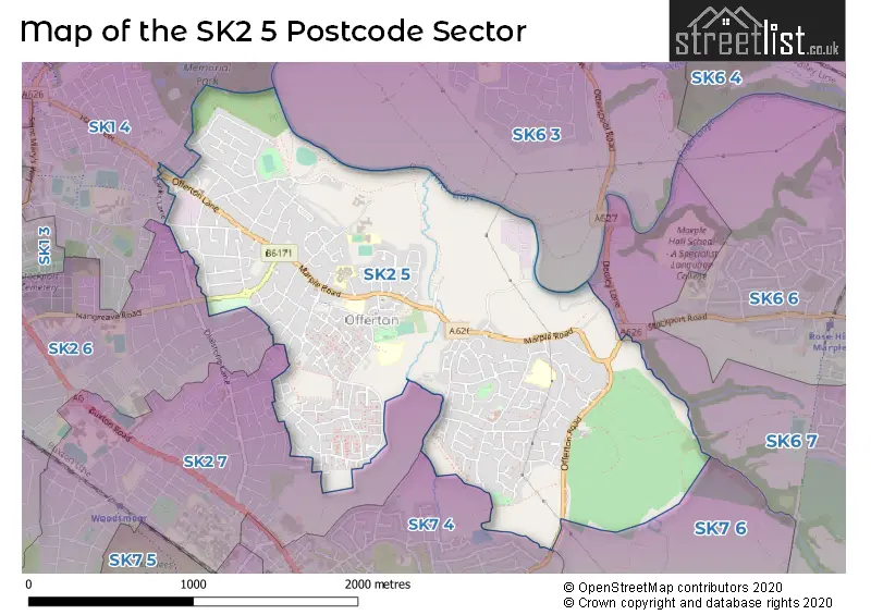 Map of the SK2 5 and surrounding postcode sector
