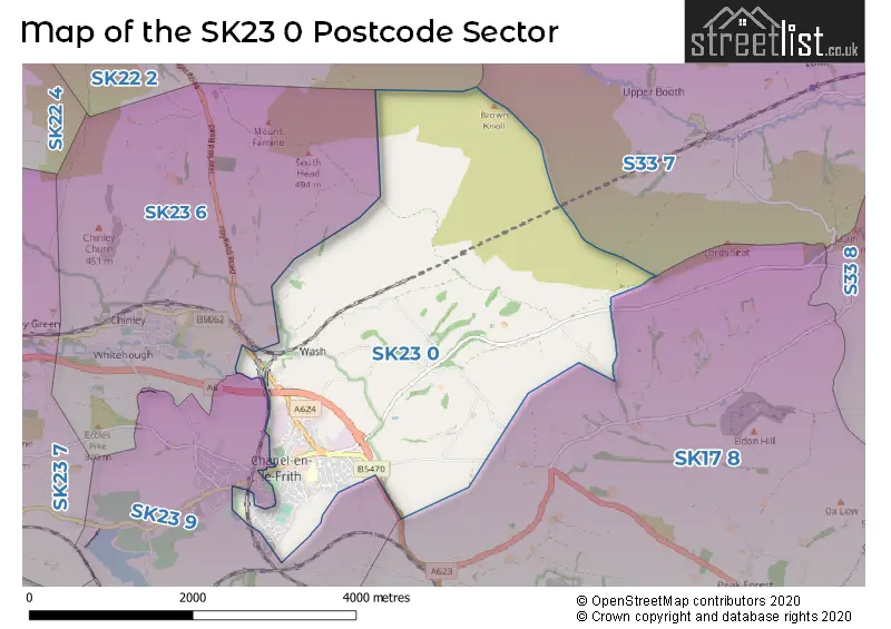 Map of the SK23 0 and surrounding postcode sector