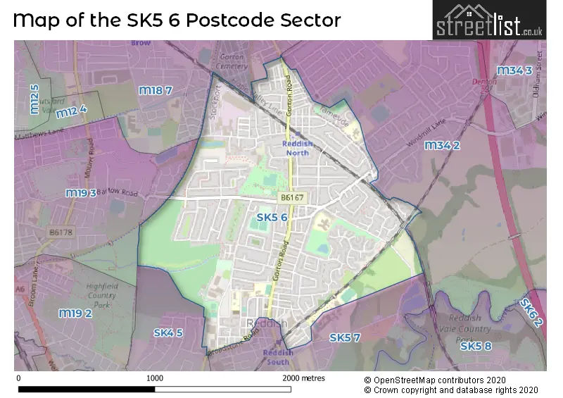 Map of the SK5 6 and surrounding postcode sector