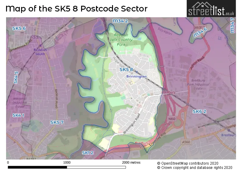 Map of the SK5 8 and surrounding postcode sector