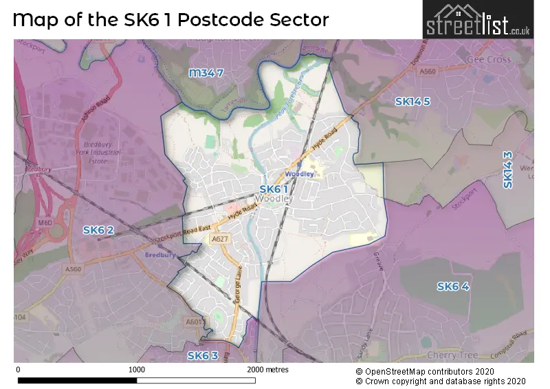 Map of the SK6 1 and surrounding postcode sector