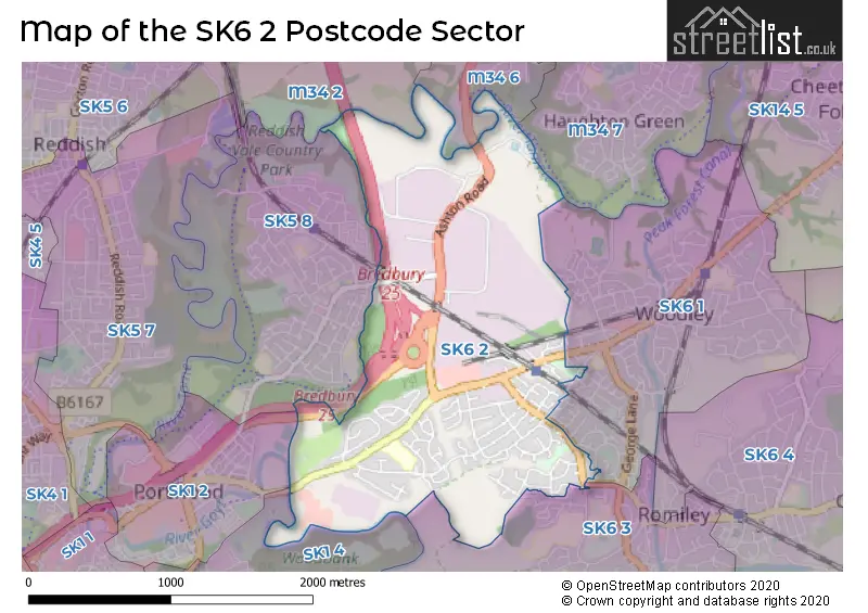 Map of the SK6 2 and surrounding postcode sector
