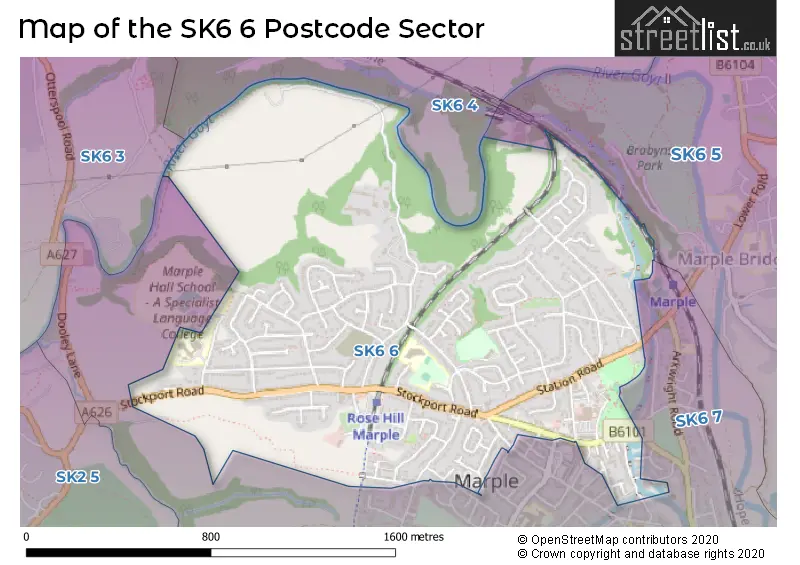 Map of the SK6 6 and surrounding postcode sector