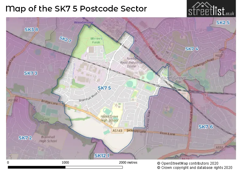 Map of the SK7 5 and surrounding postcode sector