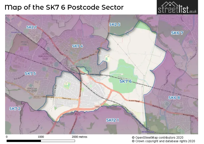 Map of the SK7 6 and surrounding postcode sector