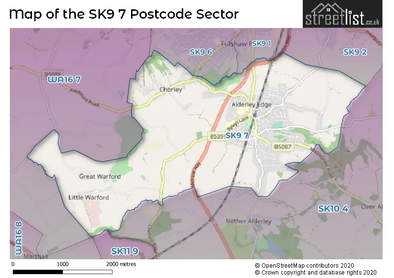 Map of the SK9 7 and surrounding postcode sector