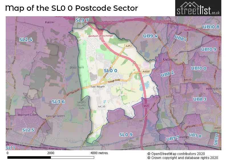 Map of the SL0 0 and surrounding postcode sector
