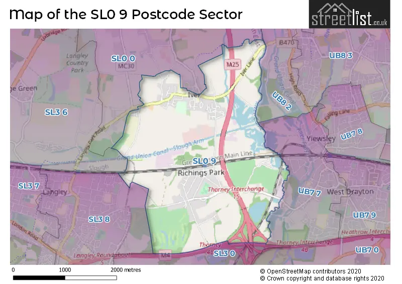 Map of the SL0 9 and surrounding postcode sector