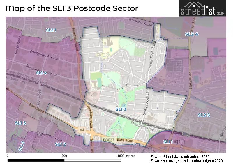 Map of the SL1 3 and surrounding postcode sector