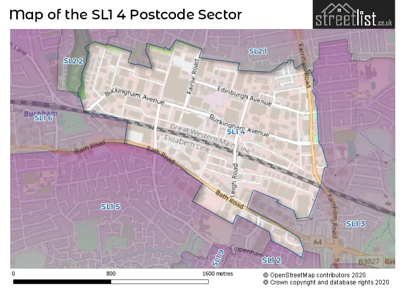 Map of the SL1 4 and surrounding postcode sector