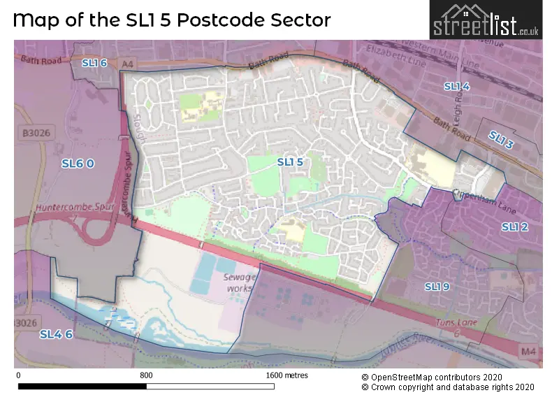 Map of the SL1 5 and surrounding postcode sector