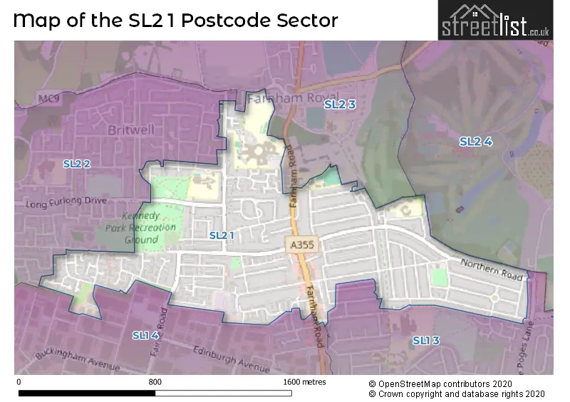 Map of the SL2 1 and surrounding postcode sector