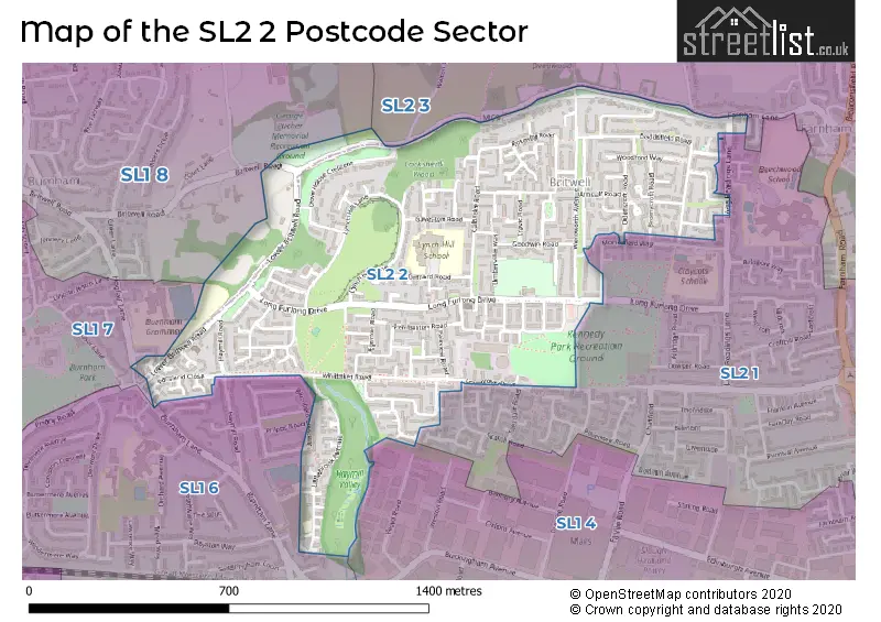 Map of the SL2 2 and surrounding postcode sector
