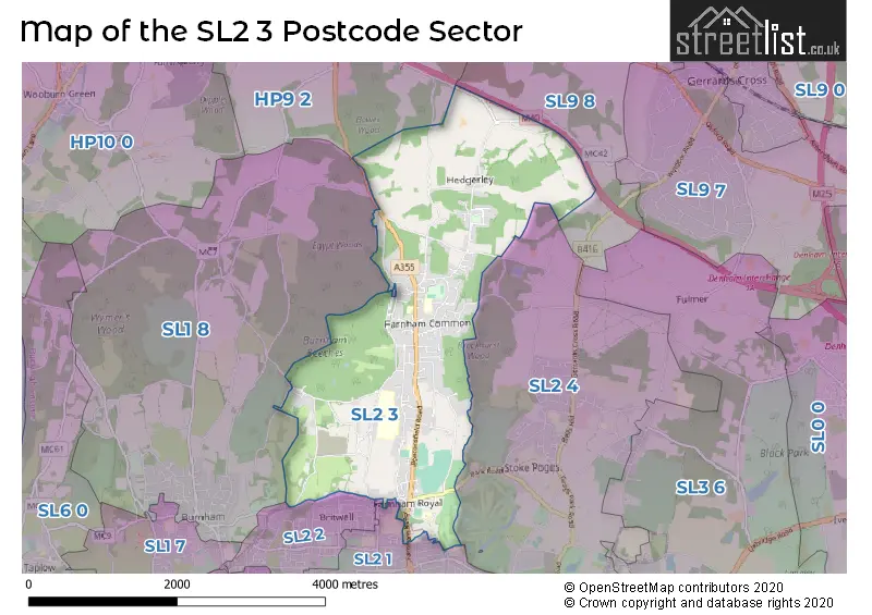 Map of the SL2 3 and surrounding postcode sector