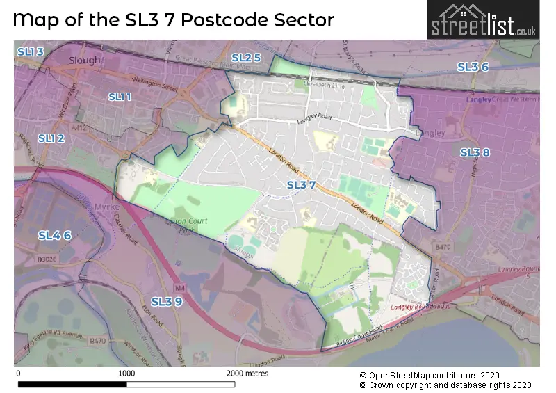 Map of the SL3 7 and surrounding postcode sector