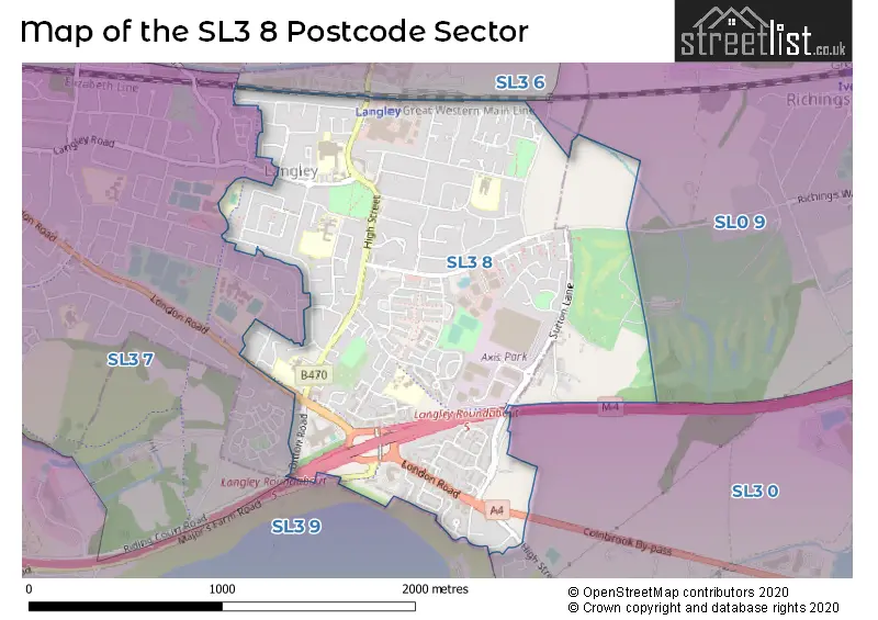 Map of the SL3 8 and surrounding postcode sector